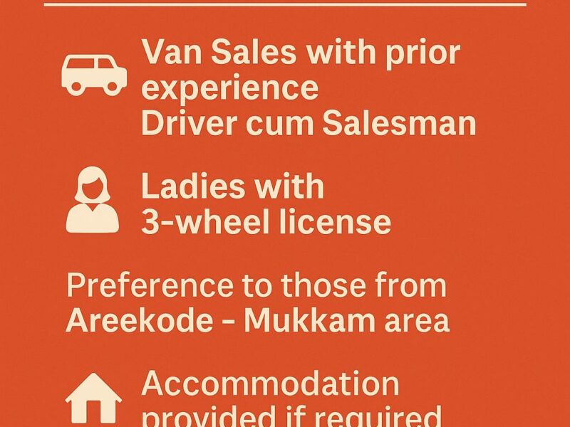 Urgently Required in Mukkam