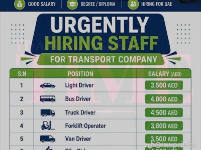 UAE Transport Company Jobs 2026 – Urgent Hiring for Drivers & Operators | Apply Now