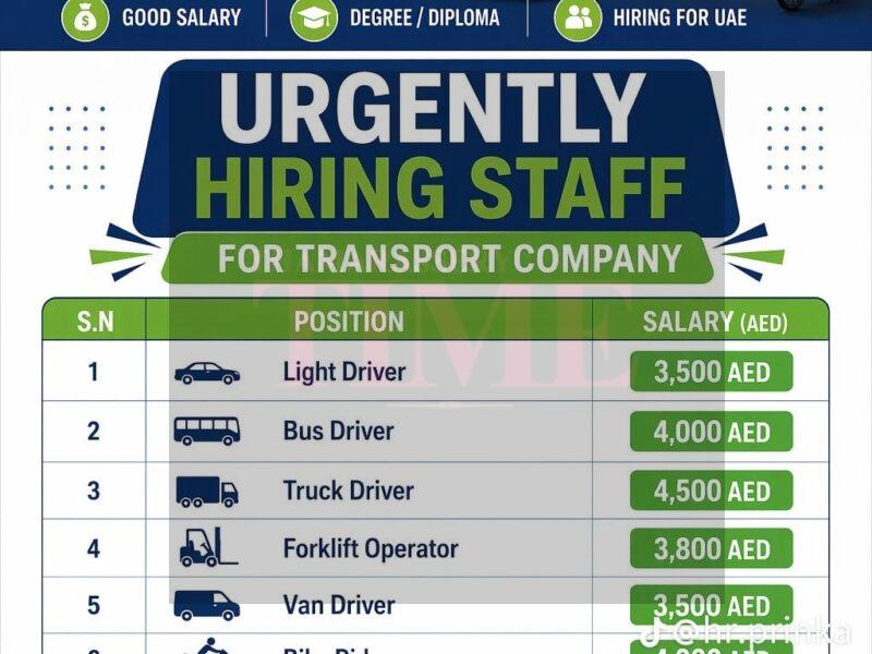 UAE Transport Company Jobs 2026 – Urgent Hiring for Drivers & Operators | Apply Now