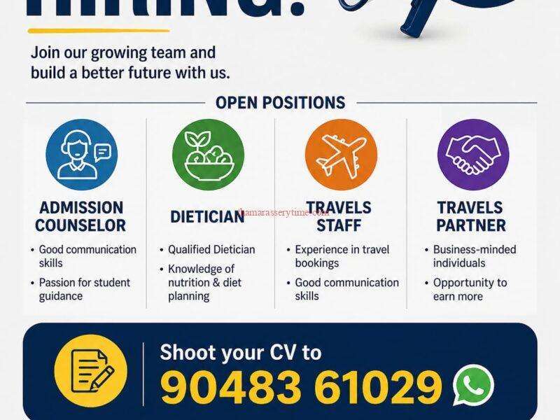 Job Vacancies in Poonoor: Recruitment Drive for Dr. Clinic, Motiva Edus, & Travsso Travels