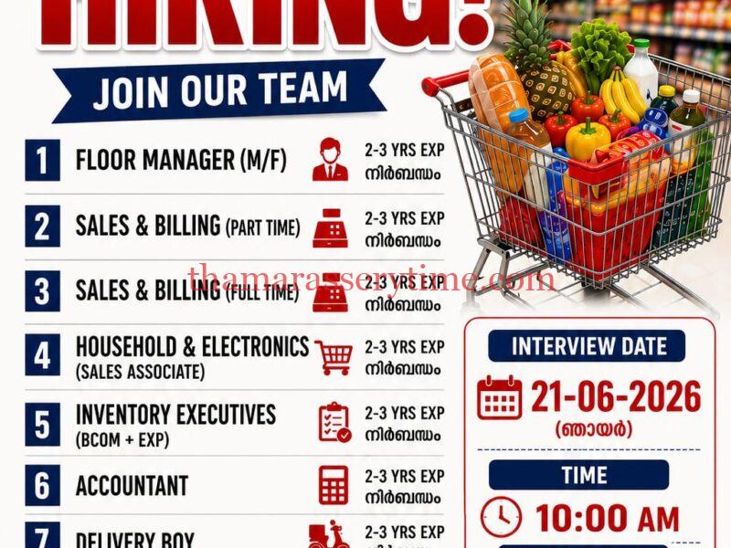 Multiple Job Openings: Leading Hypermarket in Thamarassery is Hiring Now!